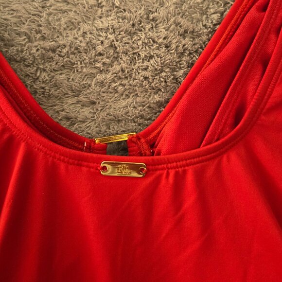 Lauren Ralph Lauren Ring-Detail Over The Shoulder One-Piece Swimsuit Red NWT - Picture 5 of 8